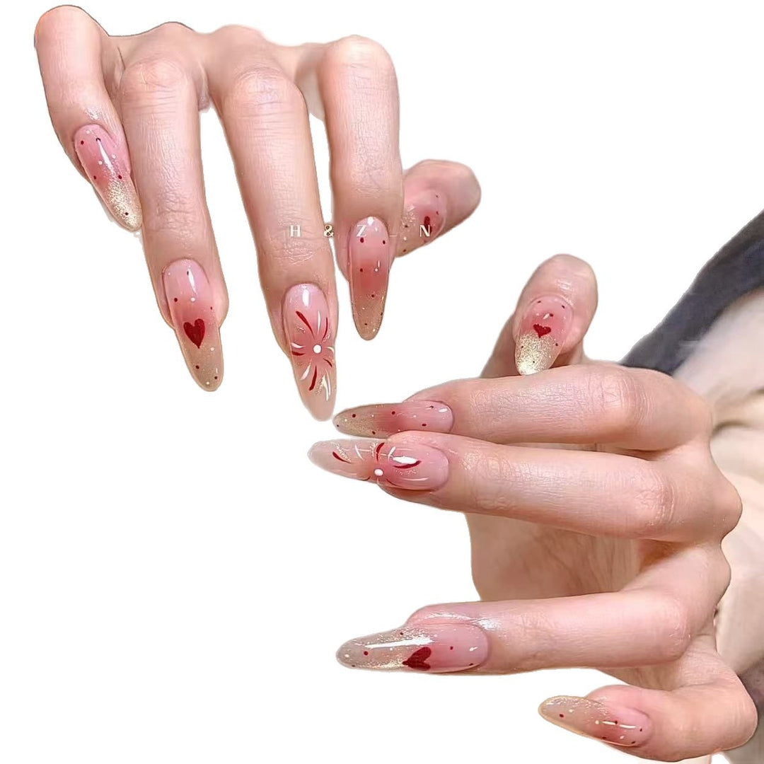 Elegant Press-On Nail Set with Floral and Gemstone Accents Stornfield