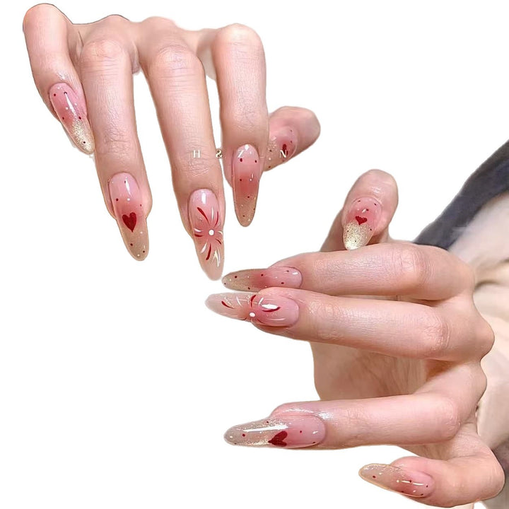 Elegant Press-On Nail Set with Floral and Gemstone Accents Stornfield