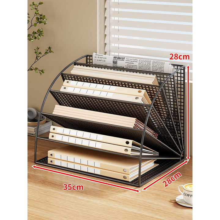 Multi-Tier Angled Metal Mesh Desktop File and Folder Organizer