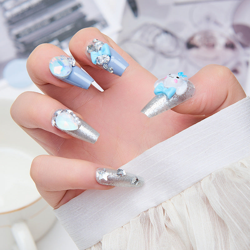 Creative artificial nails with 3D design and glitter accents Stornfield