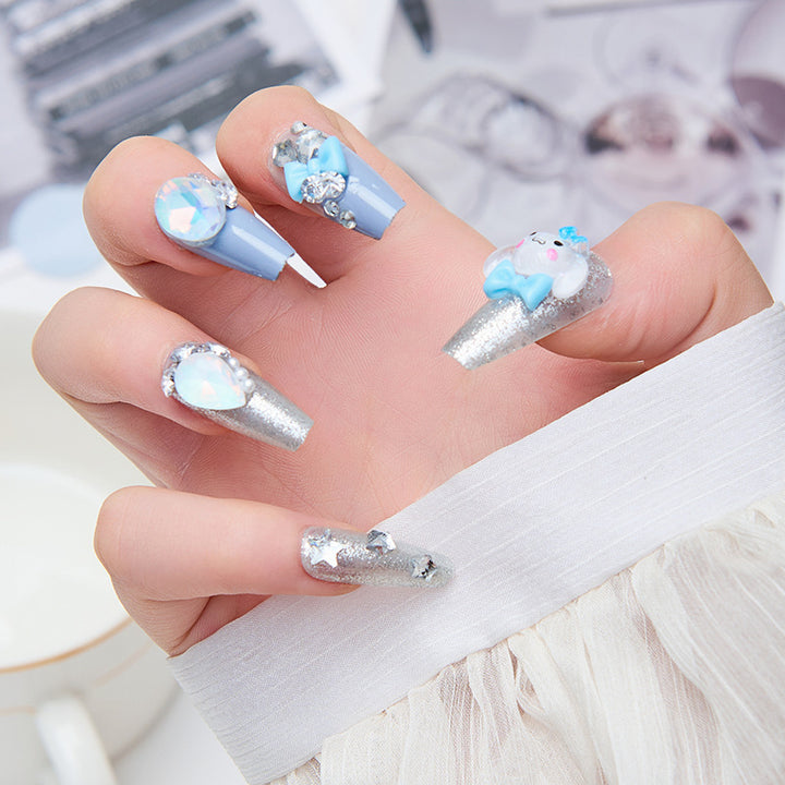 Creative artificial nails with 3D design and glitter accents Stornfield