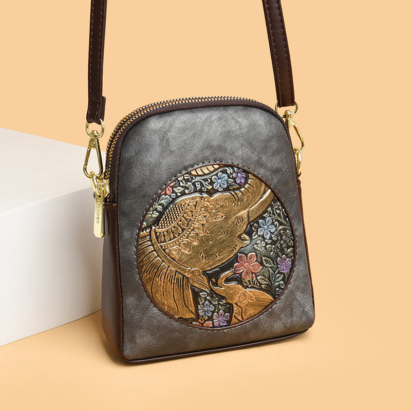 Artistic Embossed Leather Crossbody Bag