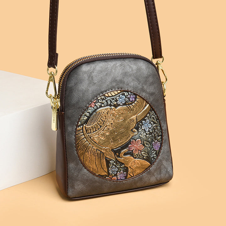 Artistic Embossed Leather Crossbody Bag