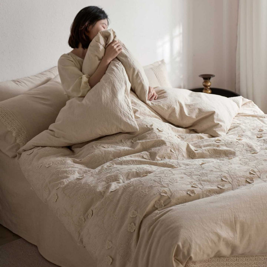 Embroidered Linen Duvet Cover Set