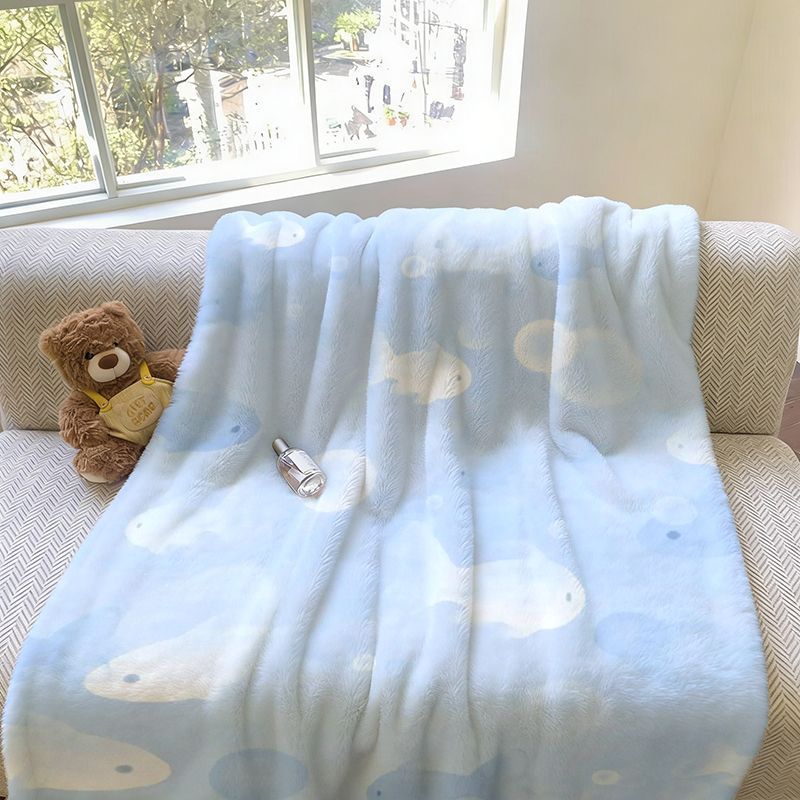 Soft Fish Patterned Fleece Blanket