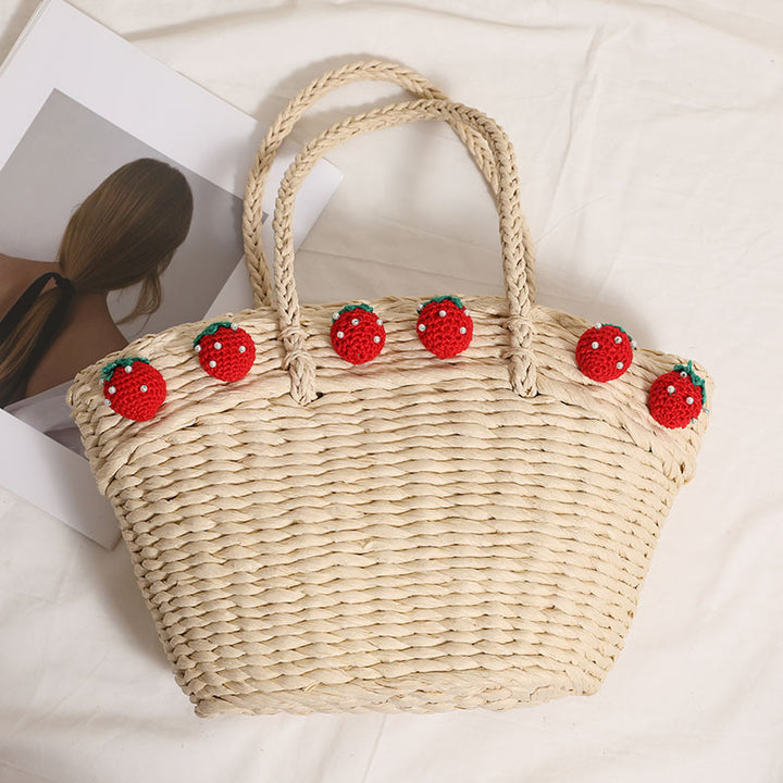 Handmade basket bag with playful strawberry motif Stornfield