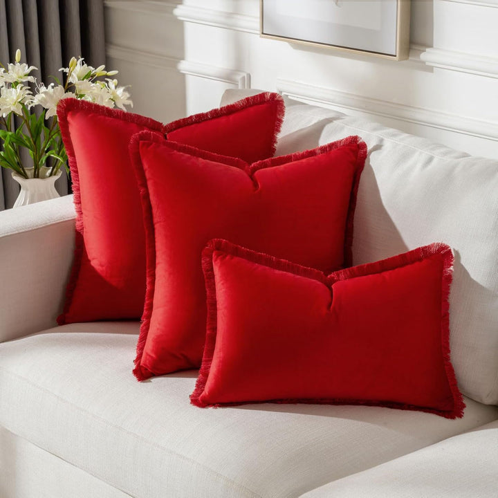 Frayed-Edge Square and Lumbar Decorative Pillow Set