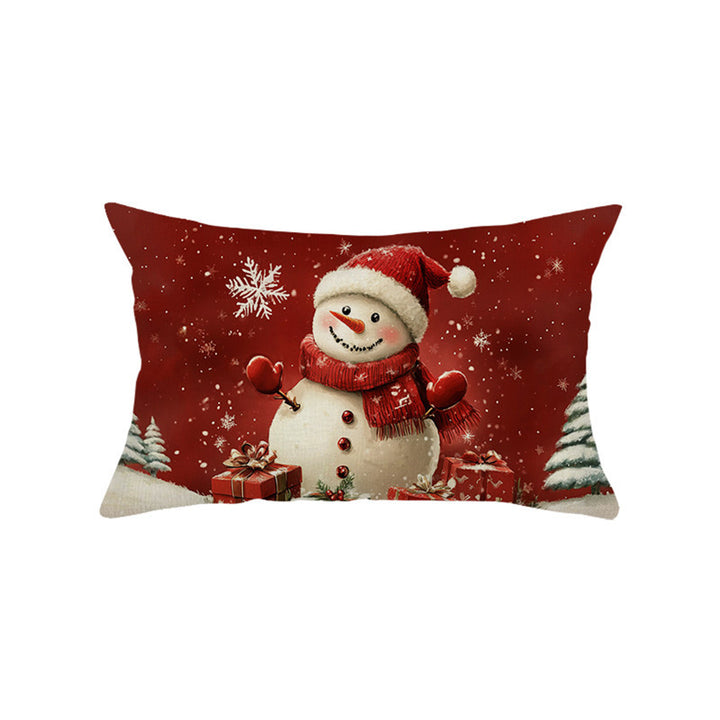 Festive Cotton-Linen Christmas Decorative Rectangular Pillow Cover with Santa Illustration and Hidden Zipper