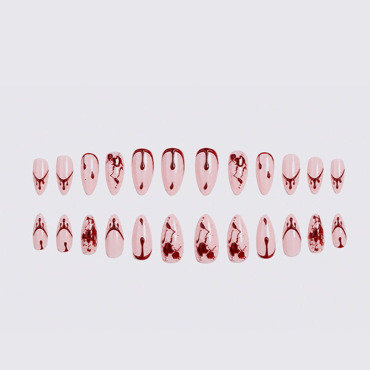 Artistic Press-On Nail Set with Blood Drip and Marble Design Stornfield