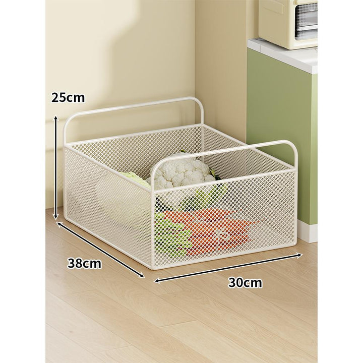 Ventilated Metal Mesh Pantry & Produce Rolling Storage Basket with Tall Handles