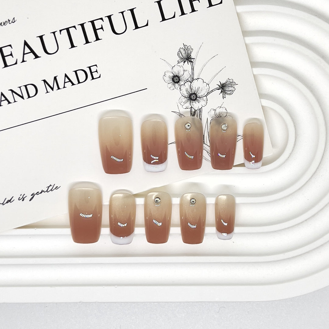 Elegant Ombre Press-On Nail Set with Rhinestone Accents