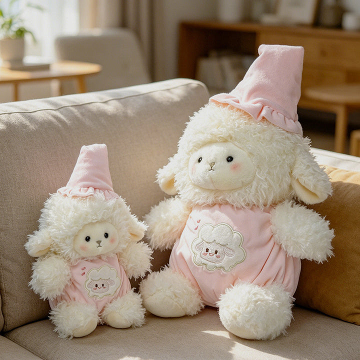 Plush Lamb Cuddly Stuffed Toy with Embroidered Romper and Sleep Hat Stornfield