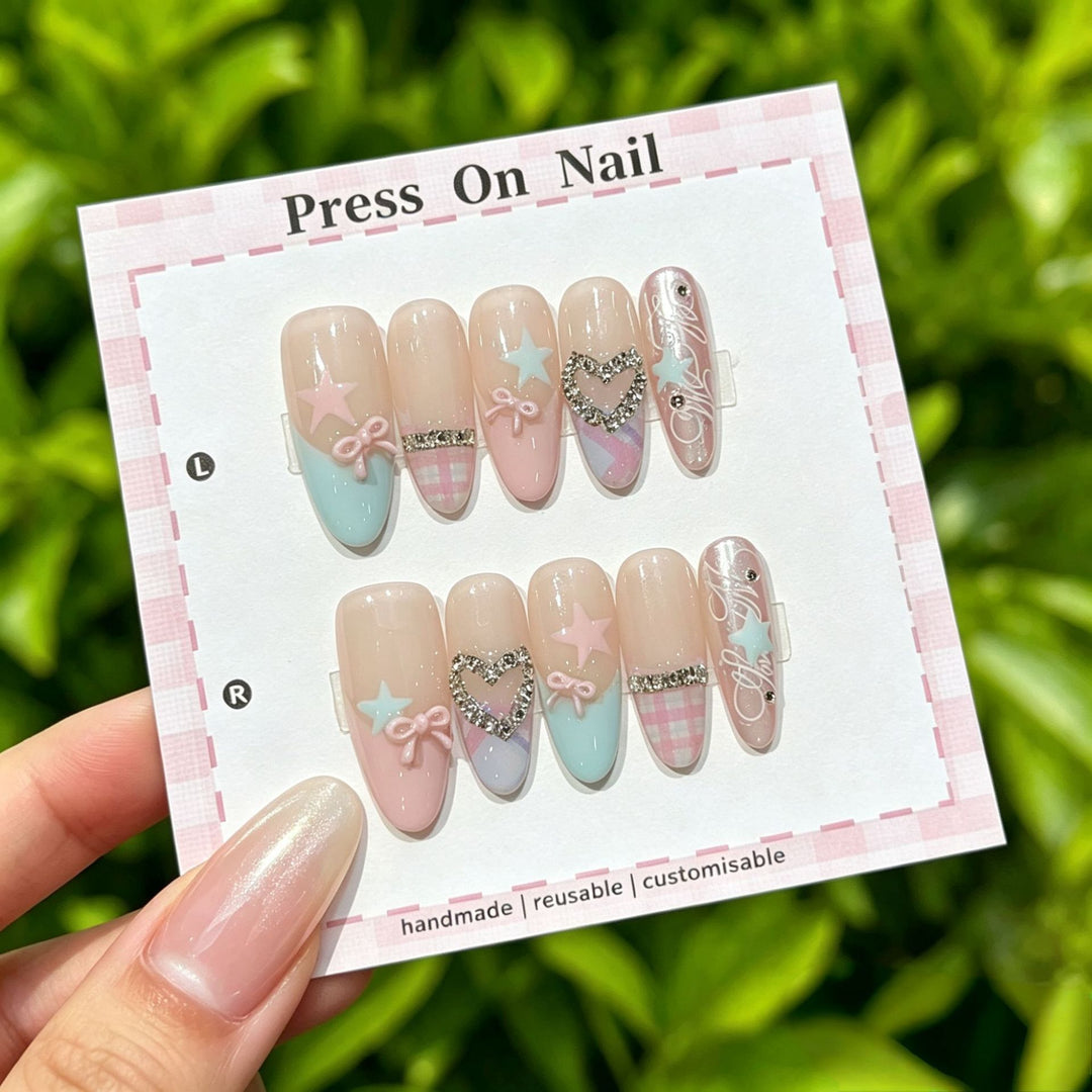 Decorative Press-On Nail Set with Gem Accents  1791774365