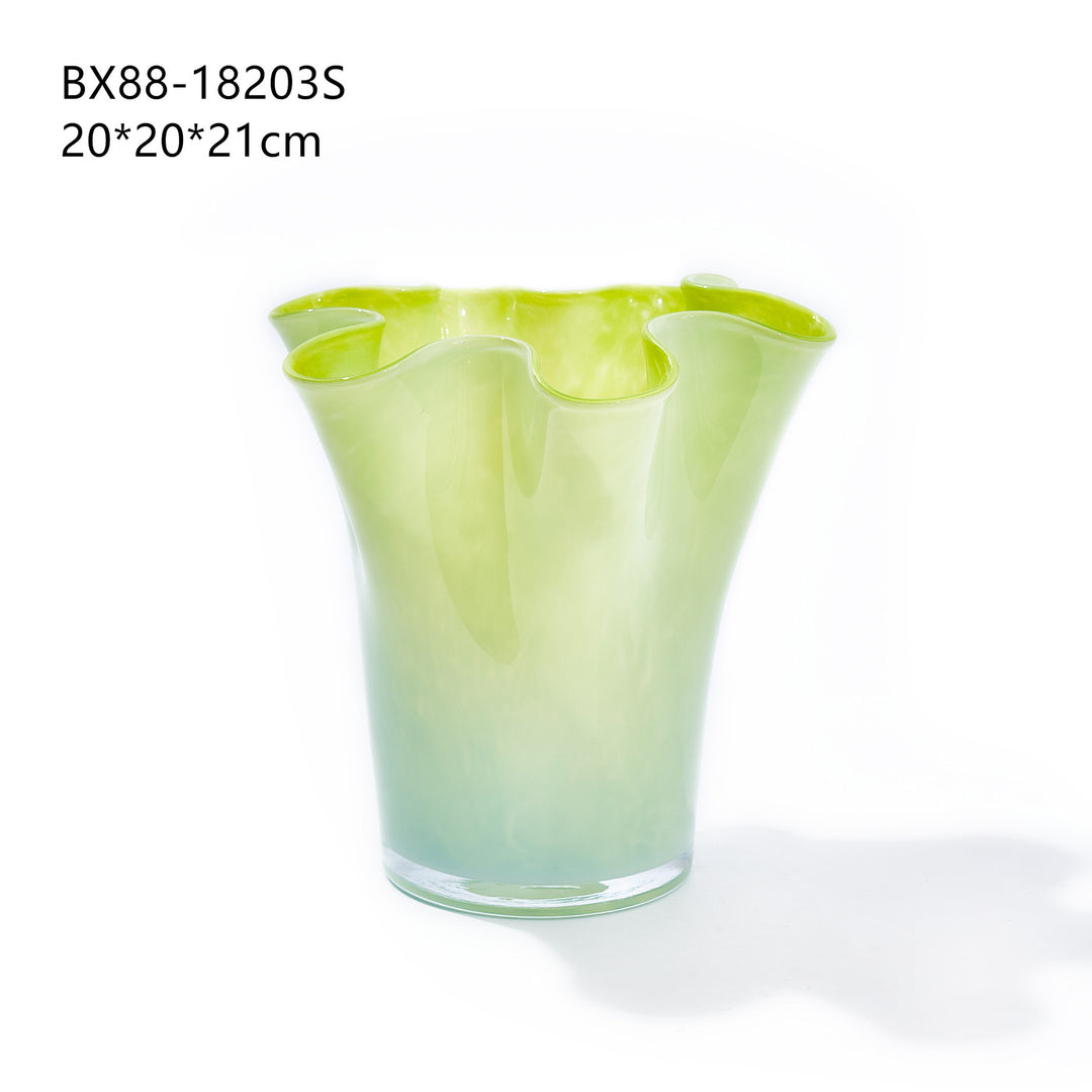 Handblown Tall Ruffled Rim Glass Vase Stornfield