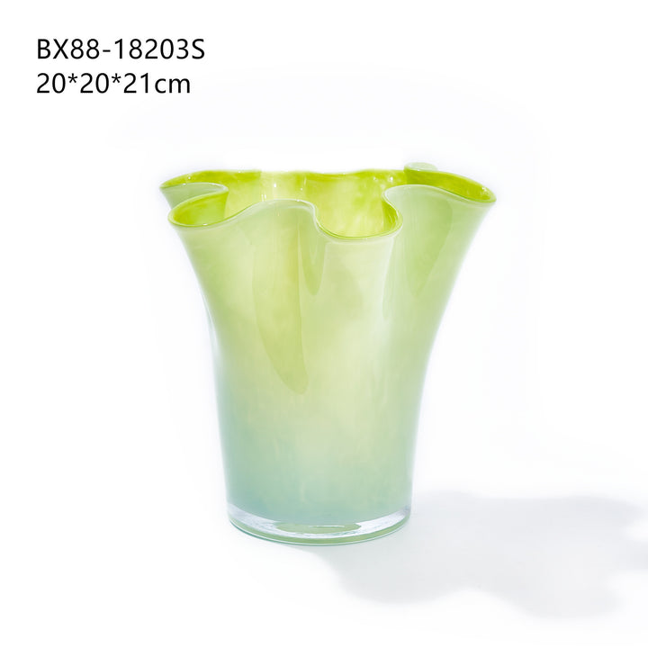 Handblown Tall Ruffled Rim Glass Vase Stornfield