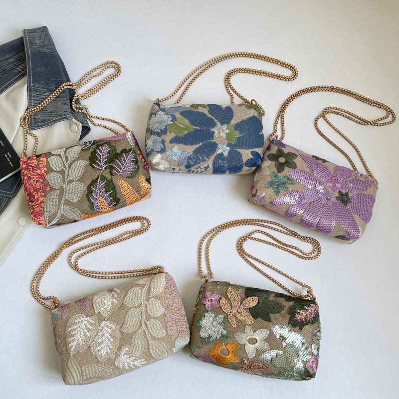 Floral Sequin Clutch Bag