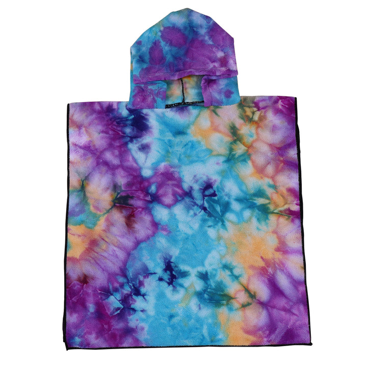 Women's Fleece Poncho with Hood and Colorful Tie-Dye Design Stornfield