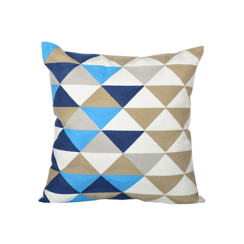 Geometric Embroidered Textured Square Accent Pillow with Layered Appliqué and Concealed Zip