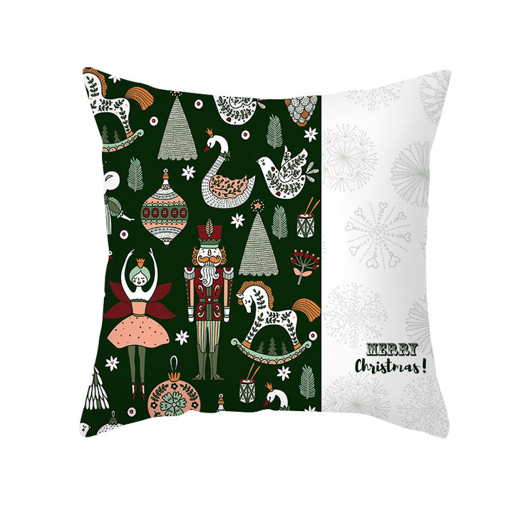 Square Linen-Blend Holiday Cushion Cover with Nutcracker & Vintage Ornament Print