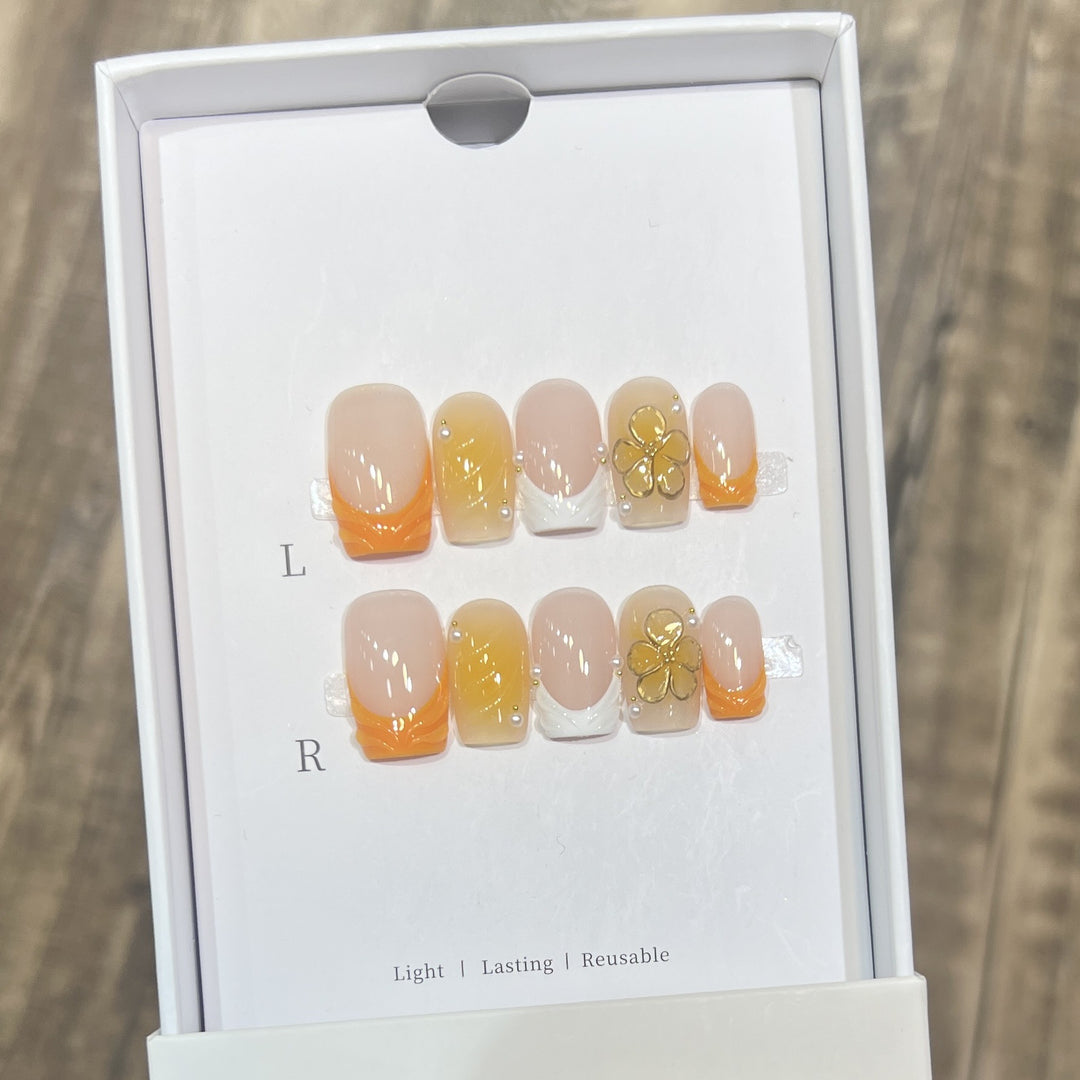 Elegant Stiletto Press-On Nail Set with Floral Accents Stornfield
