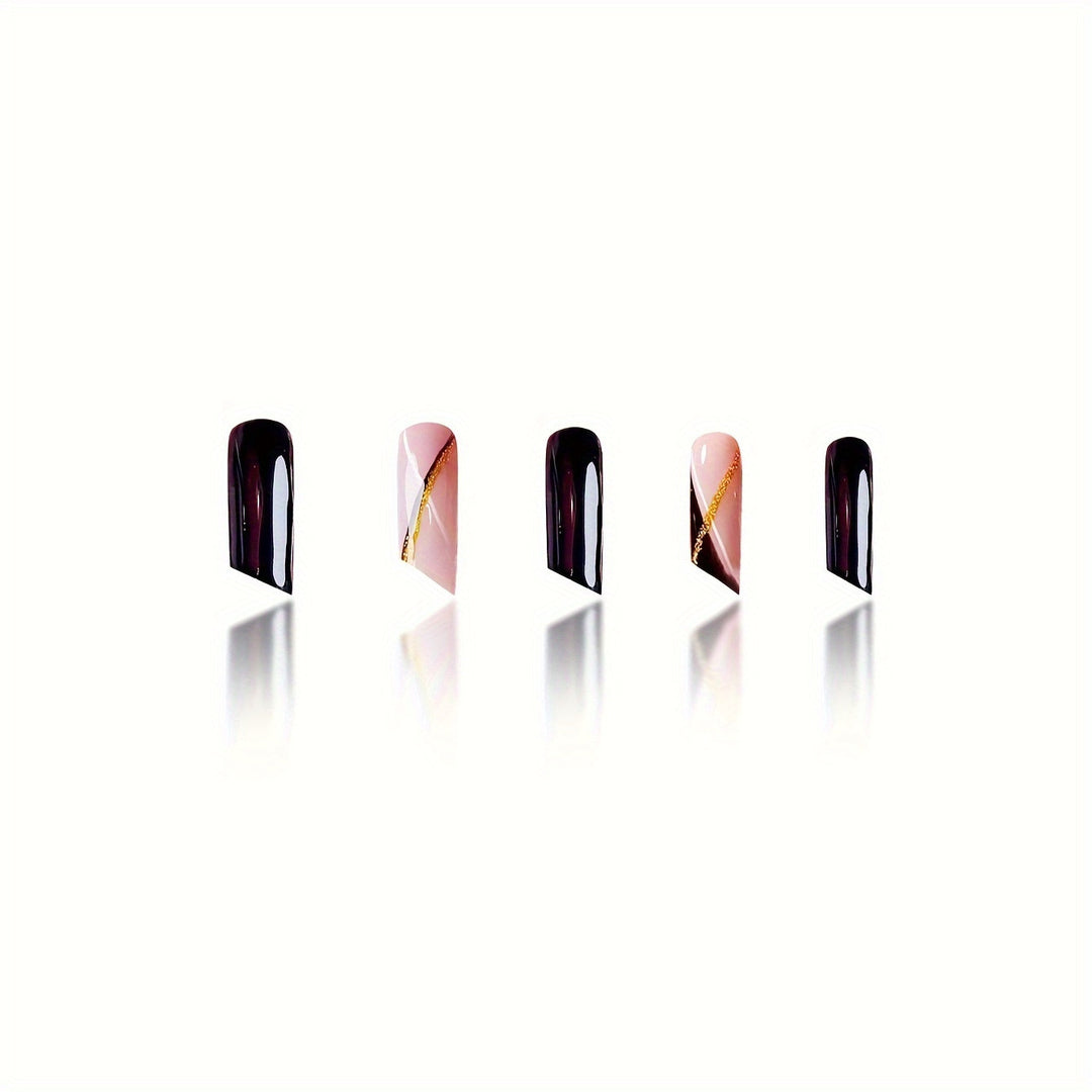 Elegant Stiletto Nail Enhancements with Golden Accents Stornfield