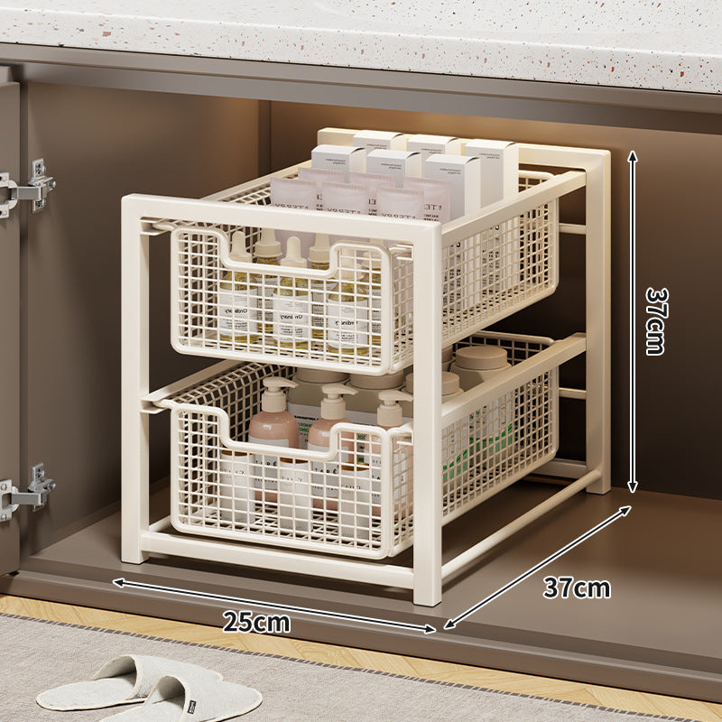 Under-Cabinet Sliding Three-Tier Mesh Basket Organizer with Removable Bins