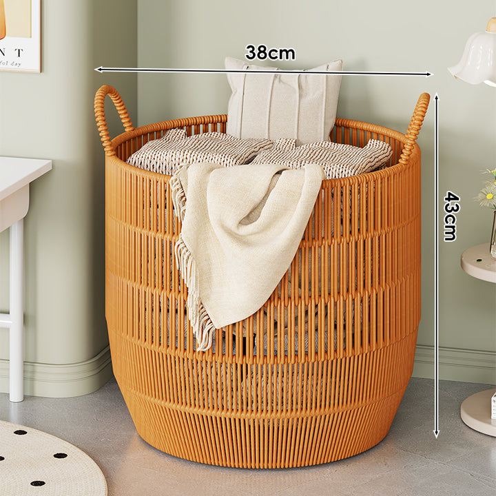 Woven Rattan-Style Round Laundry and Storage Basket with Carry Handles