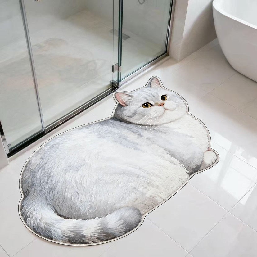 Cat-Themed Plush Bath Mat for Bathroom