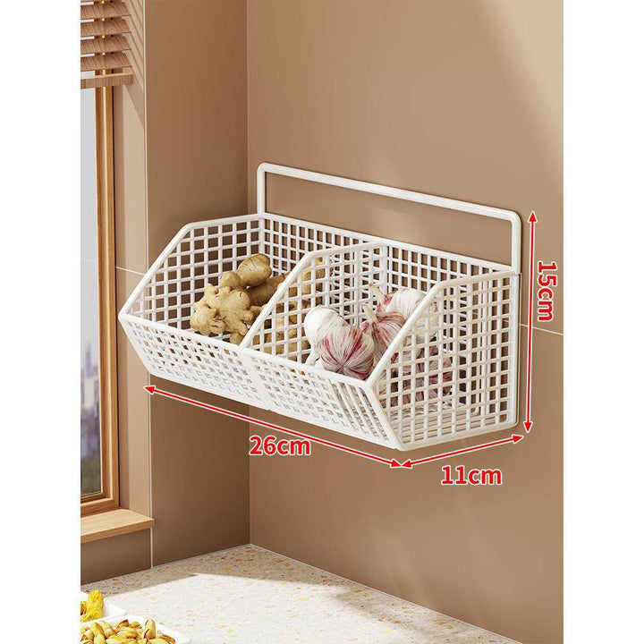 Wall-Mounted Dual-Tier Ventilated Kitchen Produce Storage Basket
