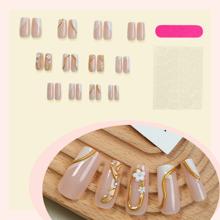 Artistic Press-On Nail Set with Gold Accents Stornfield