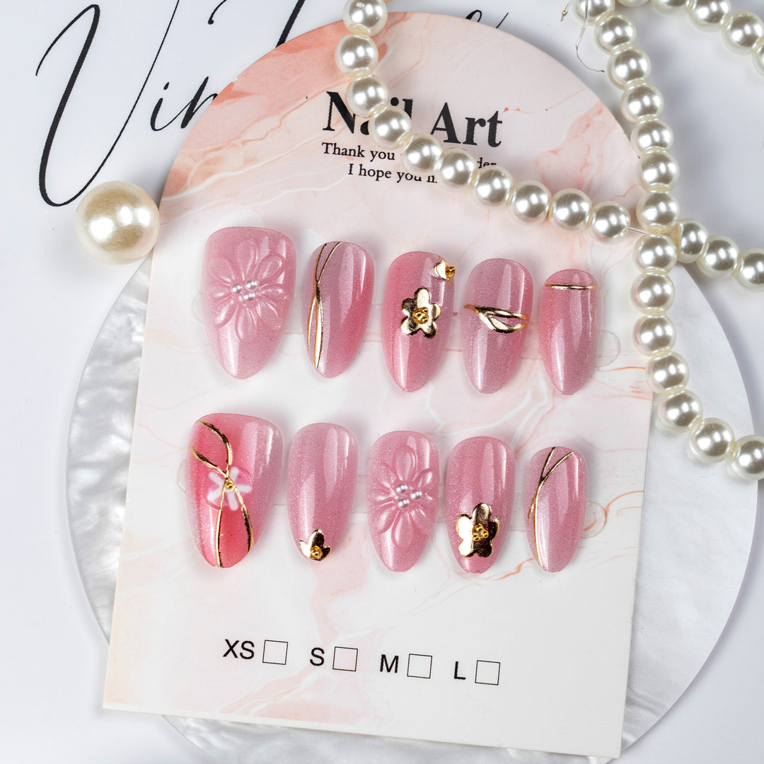 Elegant Floral Embellished Press-On Nail Art Stornfield
