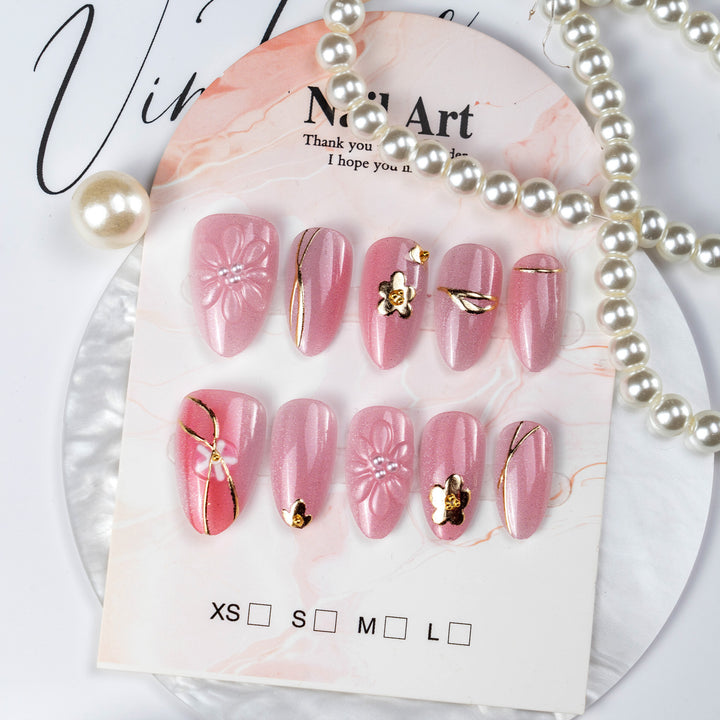 Elegant Floral Embellished Press-On Nail Art Stornfield