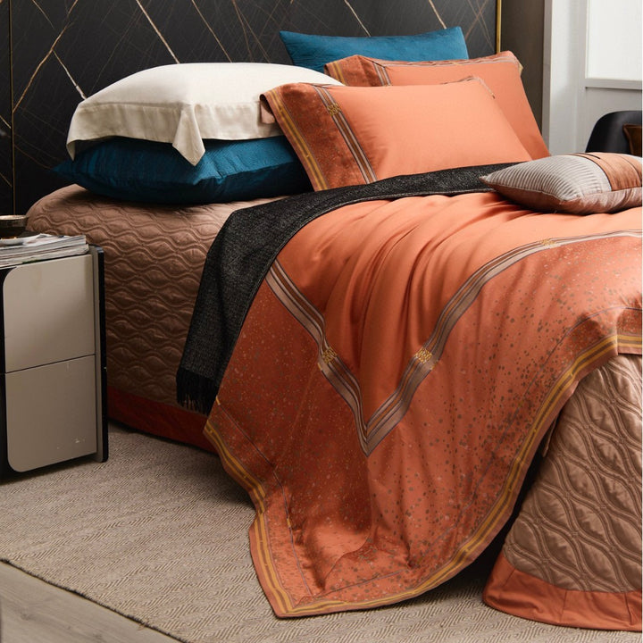 Premium Sateen Bedding Ensemble with Jacquard Stripe Border