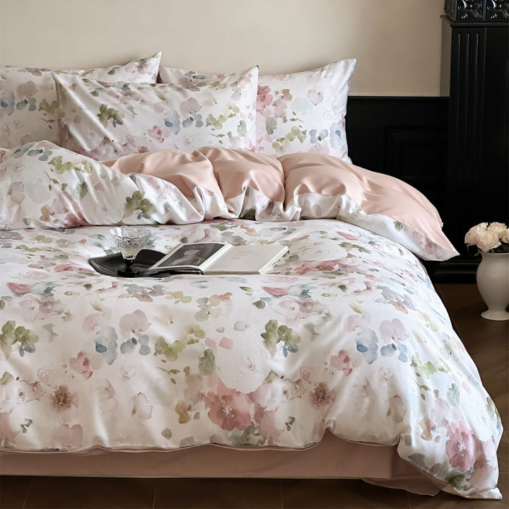 Toile-Print Cotton-Sateen Duvet Cover Set with Reversible Satin-Feel Backing