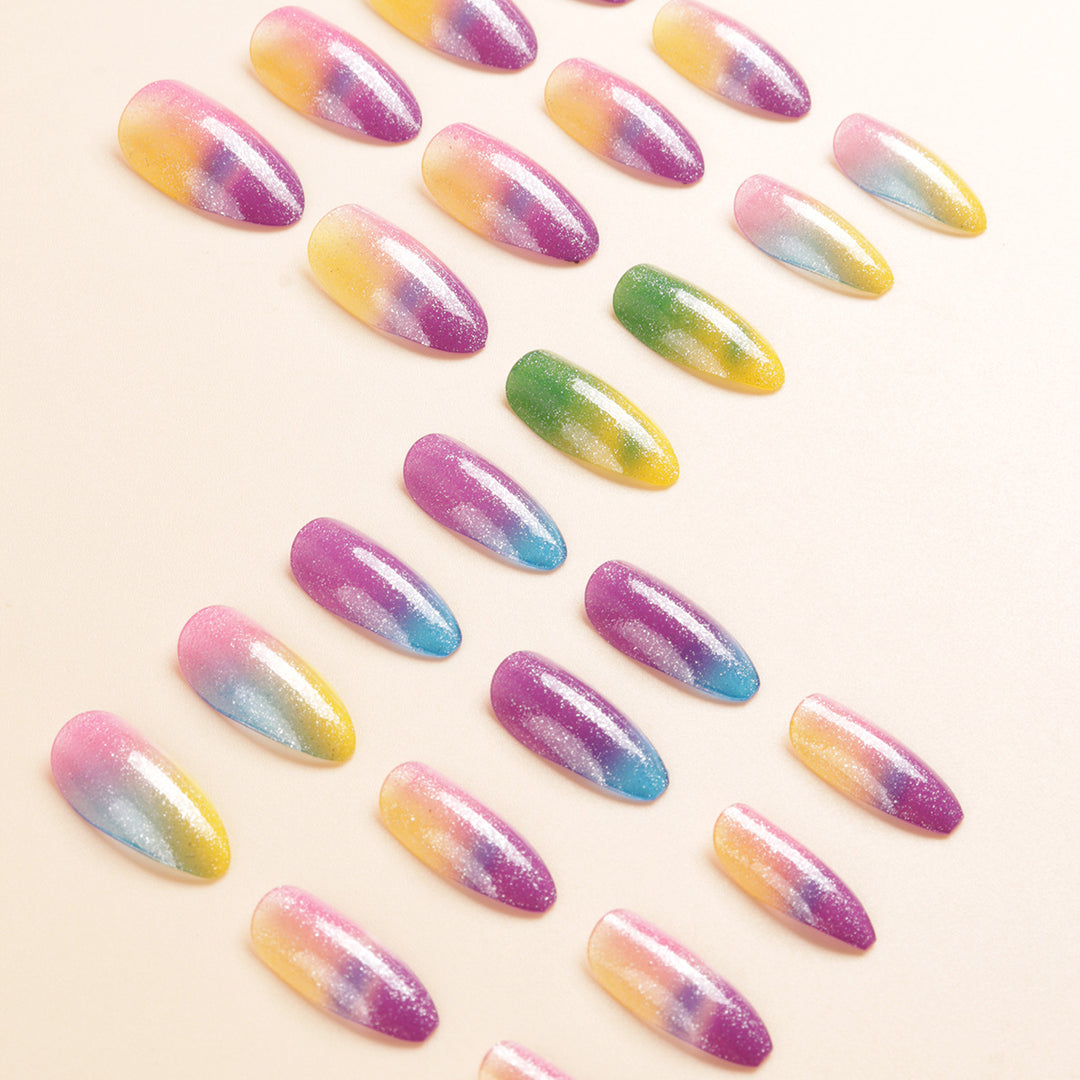 Colorful Ombre Glitter Press-On Nails Stornfield