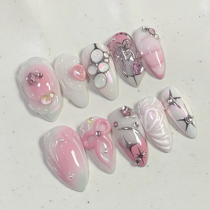 Decorative Press-On Nail Art Set with Rhinestone Accents