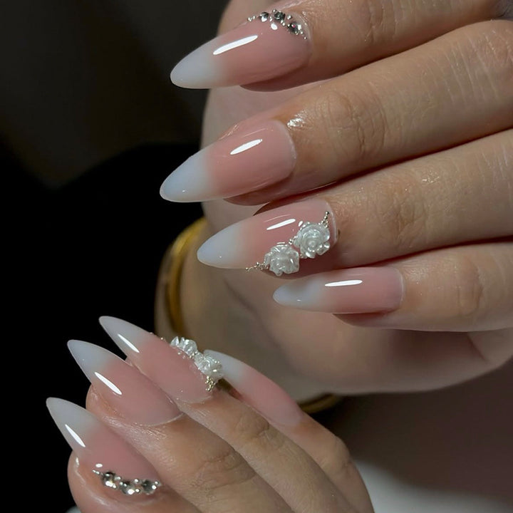 Acrylic Nail Set with Elegant Bows and Glamorous Accent Stornfield