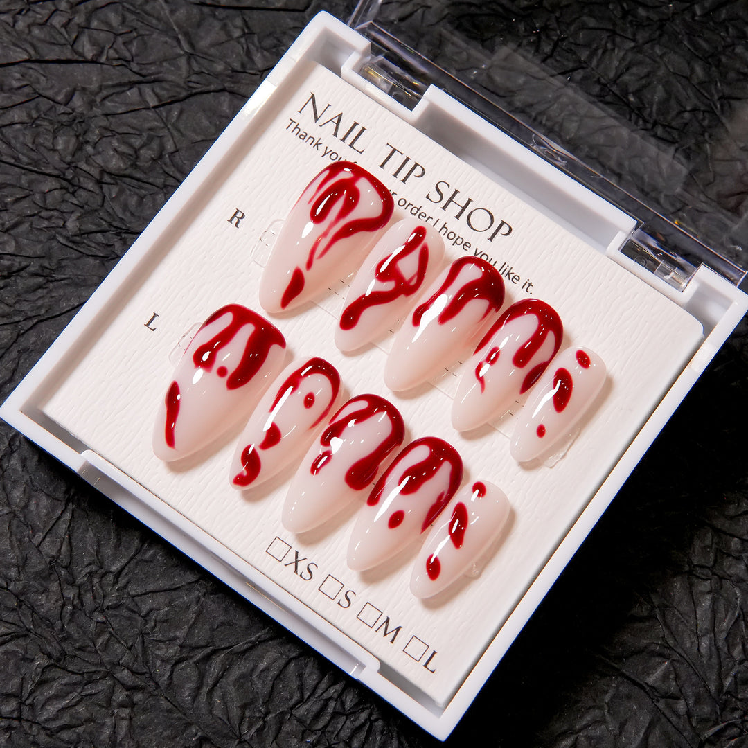 Artistic Press-On Nail Set with Blood Drip Design