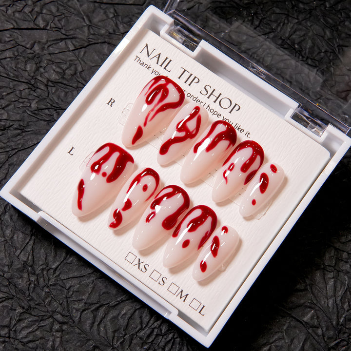 Artistic Press-On Nail Set with Blood Drip Design