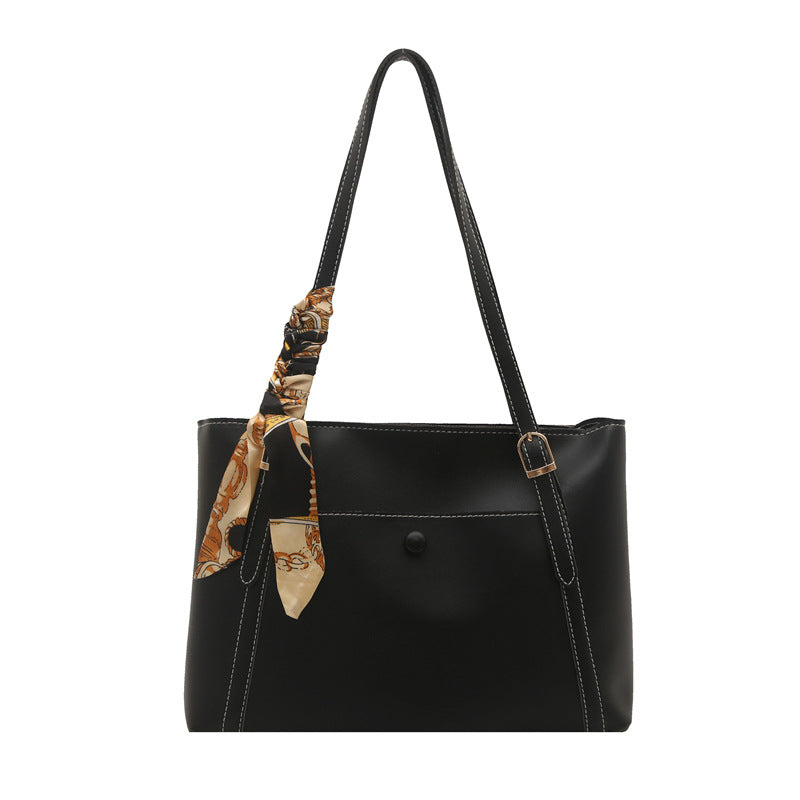 Elegant Structured Tote Bag with Scarf Detail