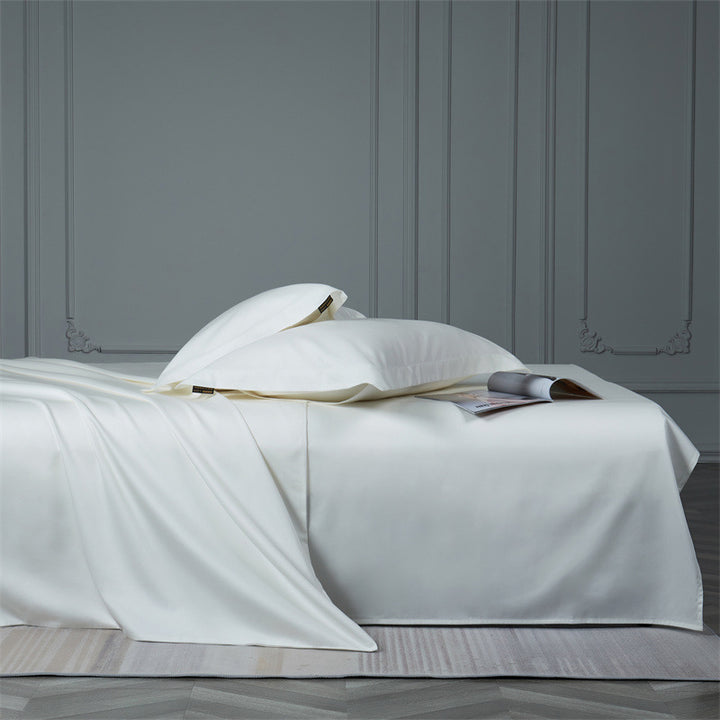 Cooling satin bedding set with anti-wrinkle finish and concealed zipper