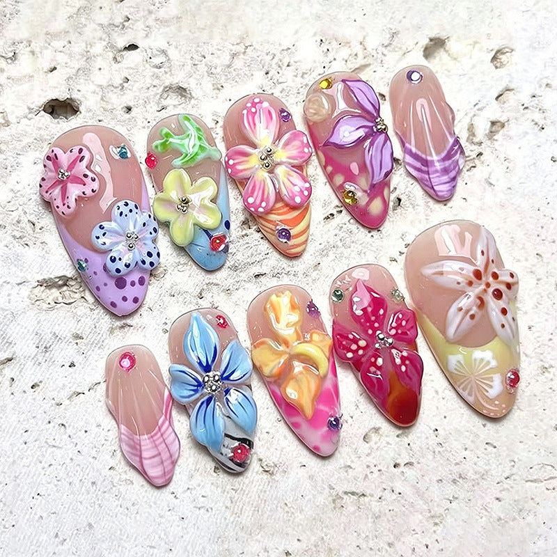 Artificial nail set with floral 3D decorations Stornfield