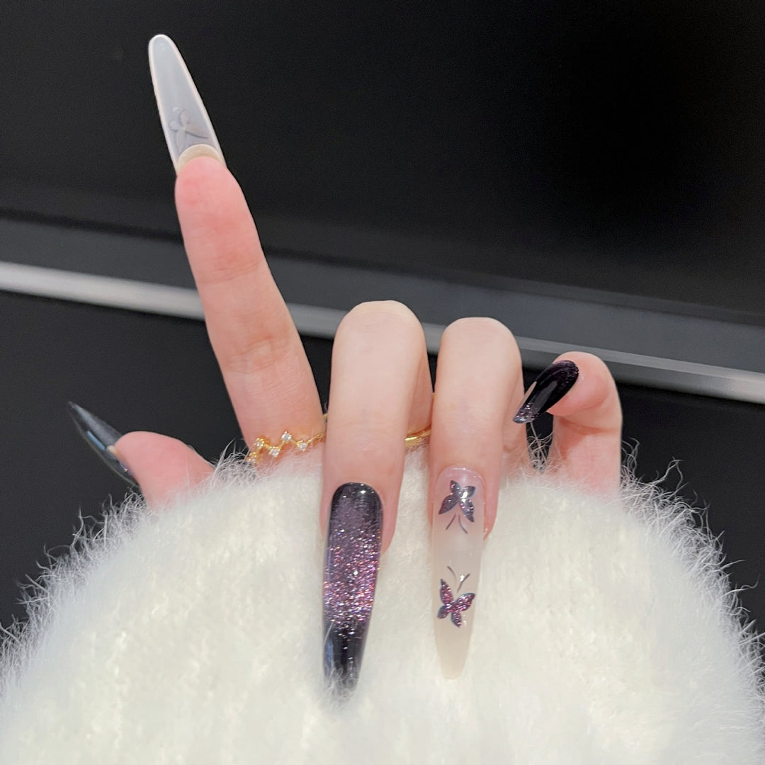 Artistic Butterfly-Embellished Press-On Nail Art Set Stornfield