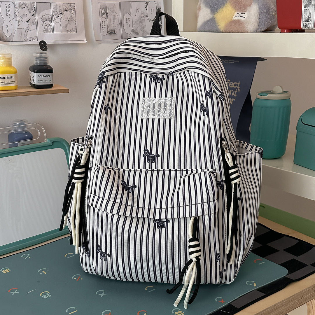 Playful Animal-Themed Striped Backpack Stornfield