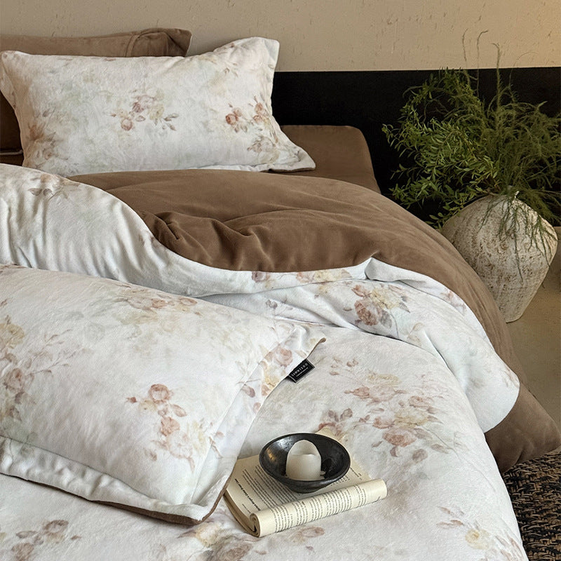 Watercolor Butterfly & Floral Brushed Microfiber Duvet Cover Set