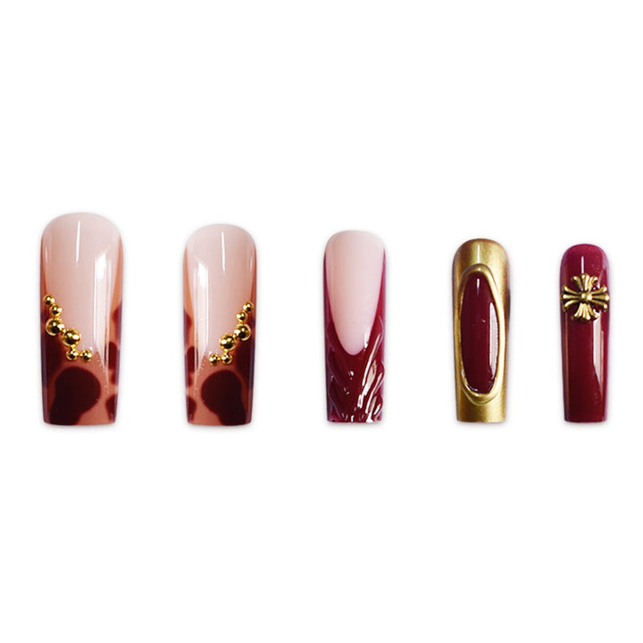 Artistic Long Press-On Nails with Elegant Accents Stornfield