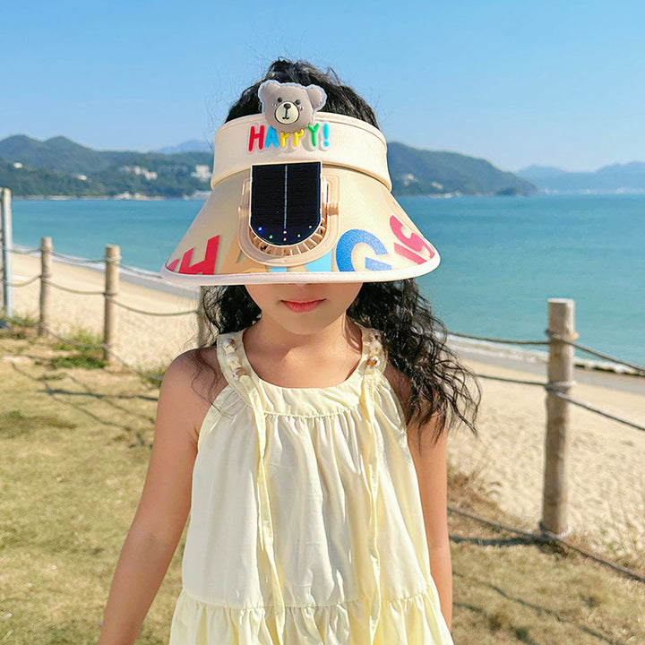 Adjustable children sun visor with integrated mini fan and extra wide brim Stornfield