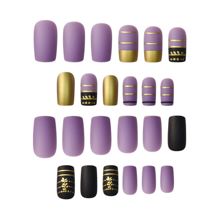 Trendy Press-On Nail Art with Decorative Gold Accents Stornfield