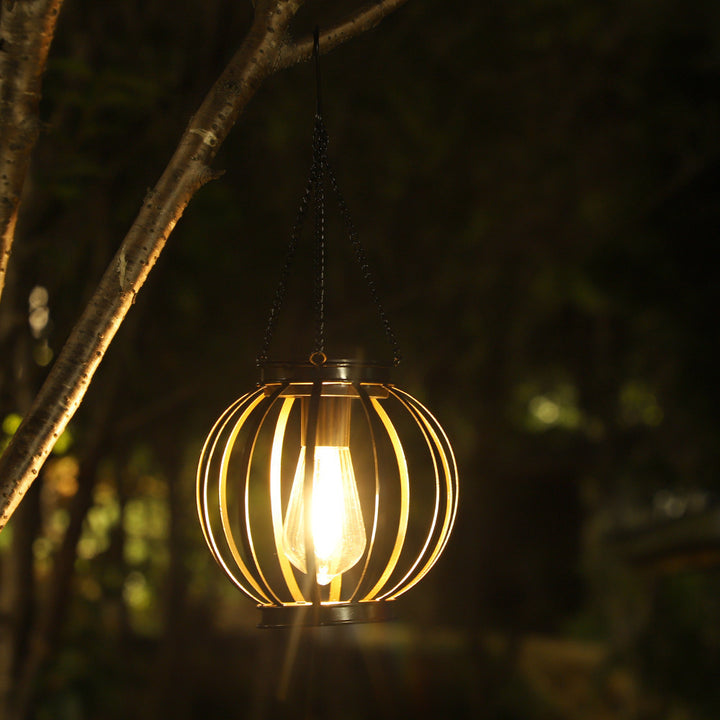 Vintage Hanging Metal Lantern Pendant With Edison-Style Bulb Cage And Adjustable Chain Stornfield