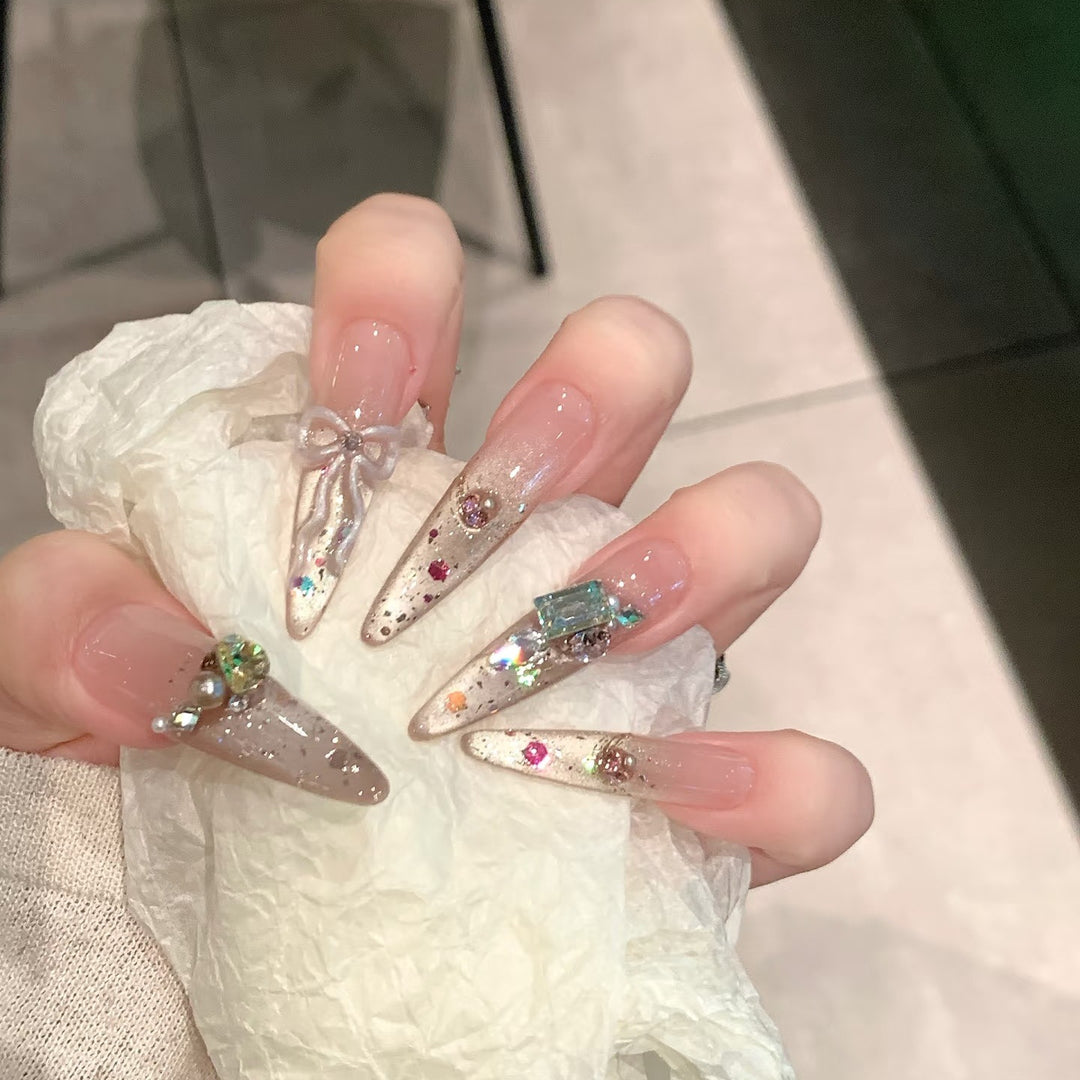 Artistic Stiletto Press-On Nail Set with Charming Patterns Stornfield